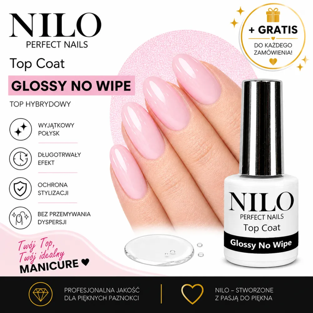 Top Hybrydowy Glossy No Wipe bez przemywania 10ml NILO Perfect Nails